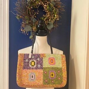 NWT Women’s Vintage Nima Multi Color Beaded Geometric Print Shoulder Bag Purse